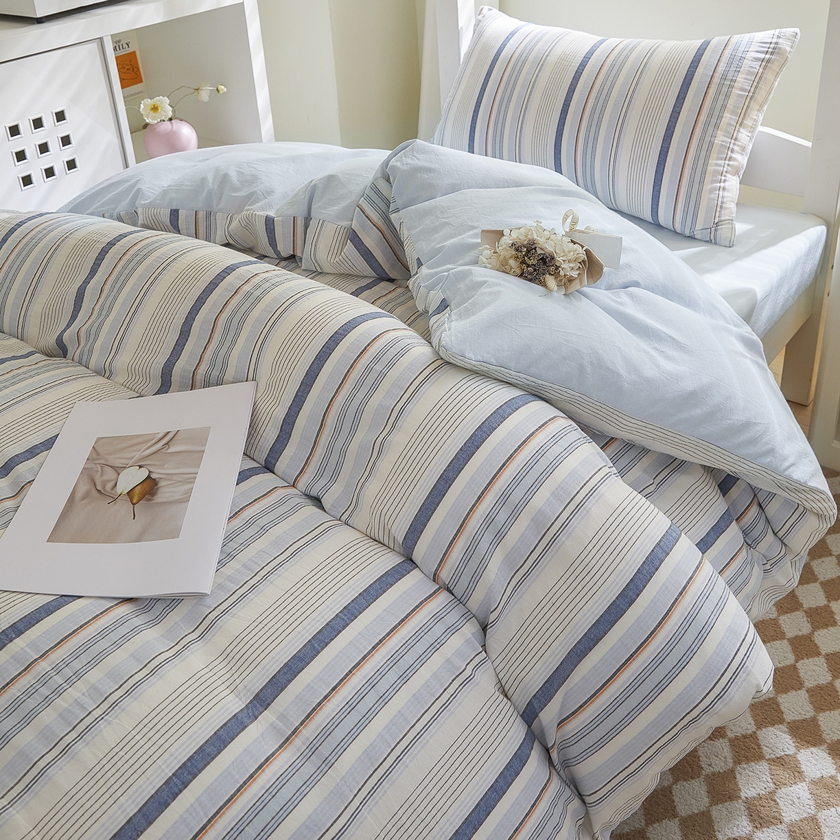 91家纺网 家纺一手货源 找家纺 吾诺2025新款 色织全棉学生组合大礼包三件套四件套 西蒙兰