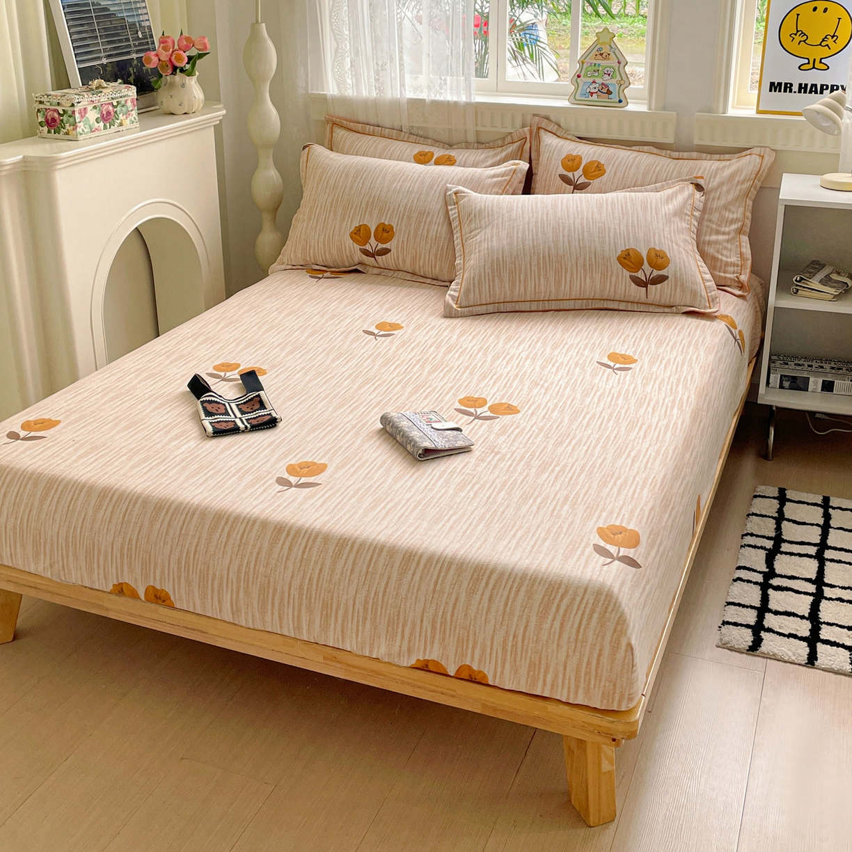 91家纺网 家纺一手货源 找家纺 纽缦家纺 2025新款全棉纯棉磨毛印花单床笠 床笠单件 多洛塔咖