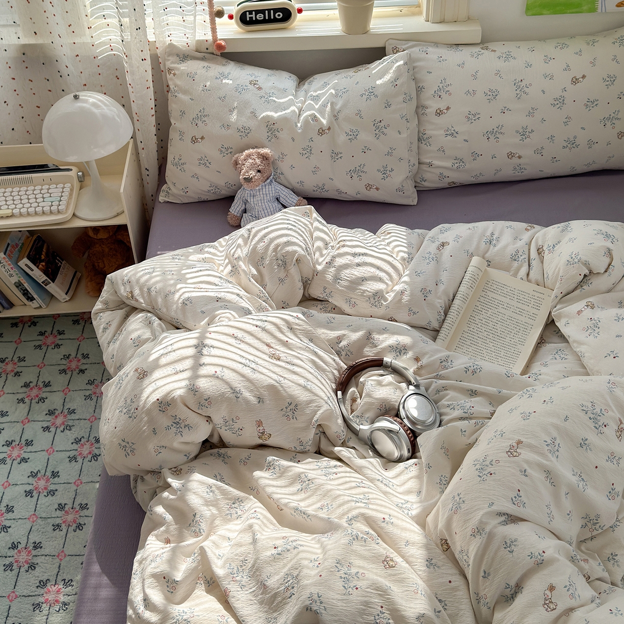 91家纺网 家纺一手货源 找家纺 （总）沐芷 2025 双层纱简约风床上四件套柔软手感宿舍三件套