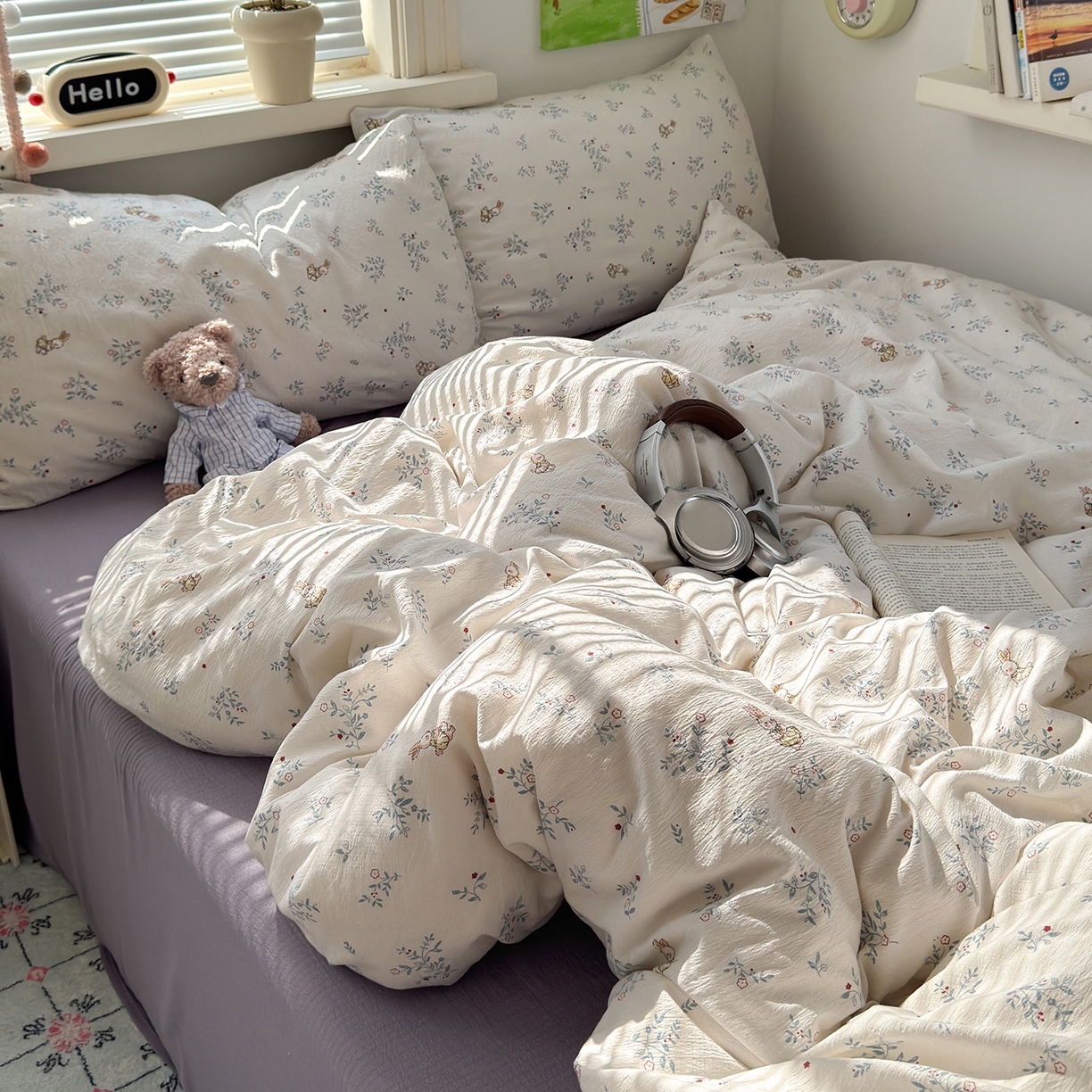 91家纺网 家纺一手货源 找家纺 （总）沐芷 2025 双层纱简约风床上四件套柔软手感宿舍三件套