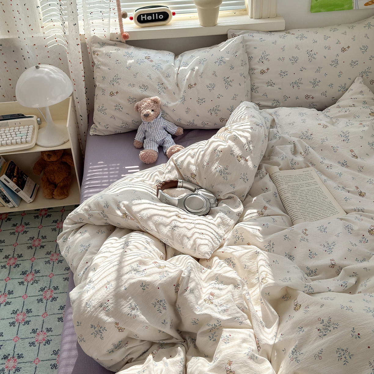 91家纺网 家纺一手货源 找家纺 （总）沐芷 2025 双层纱简约风床上四件套柔软手感宿舍三件套