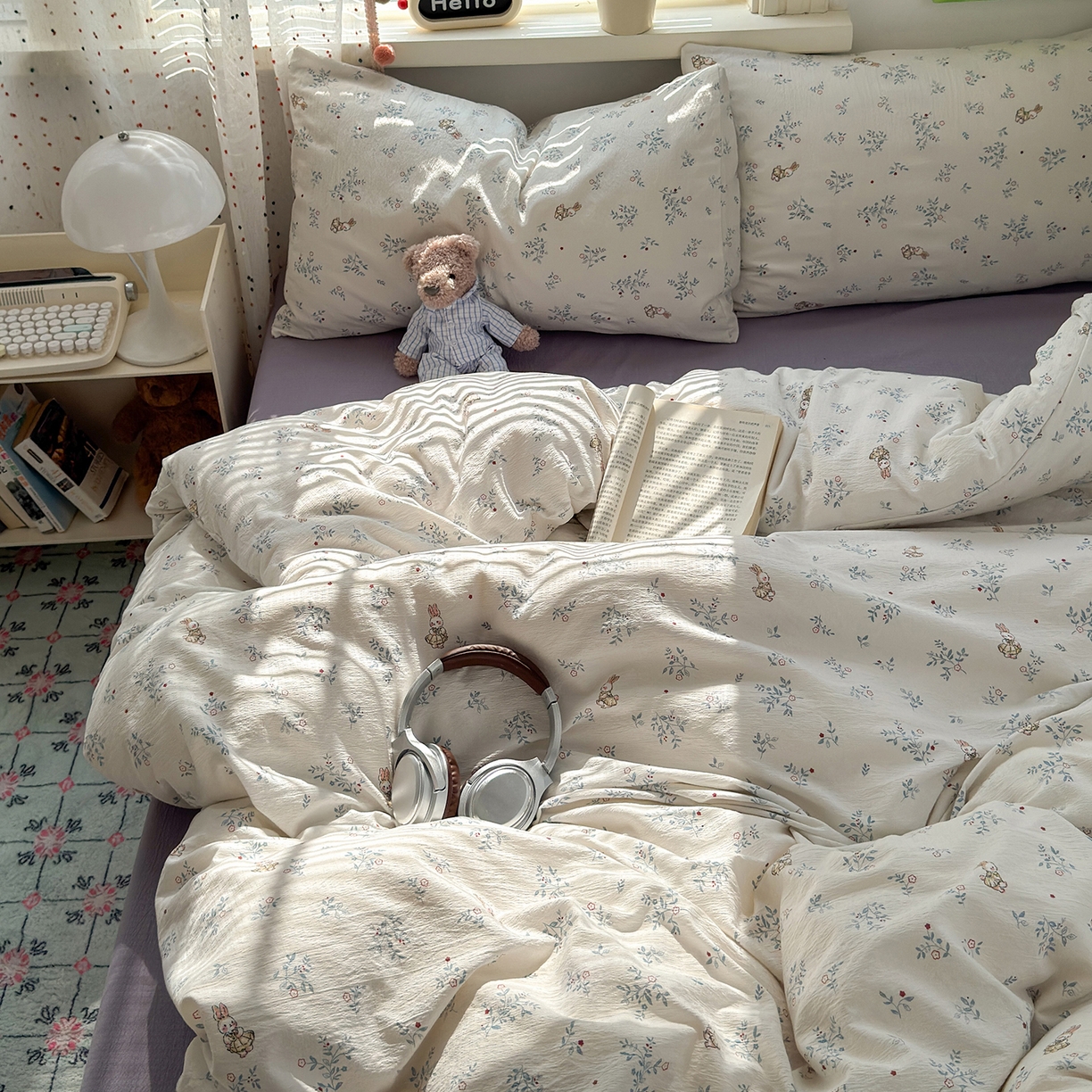 91家纺网 家纺一手货源 找家纺 （总）沐芷 2025 双层纱简约风床上四件套柔软手感宿舍三件套