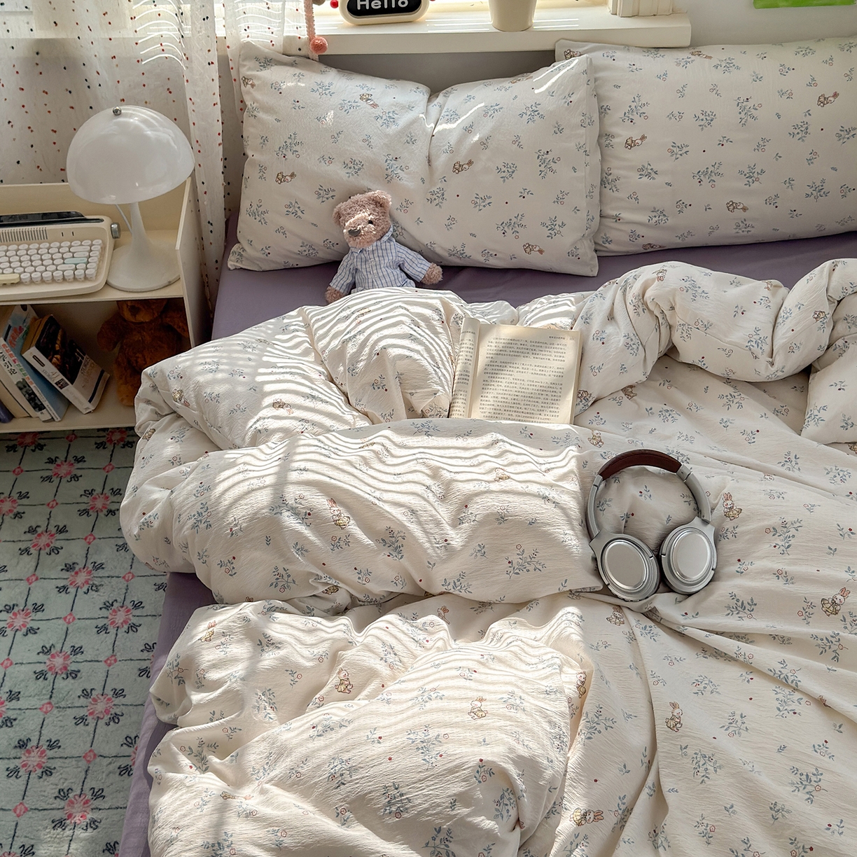 91家纺网 家纺一手货源 找家纺 （总）沐芷 2025 双层纱简约风床上四件套柔软手感宿舍三件套