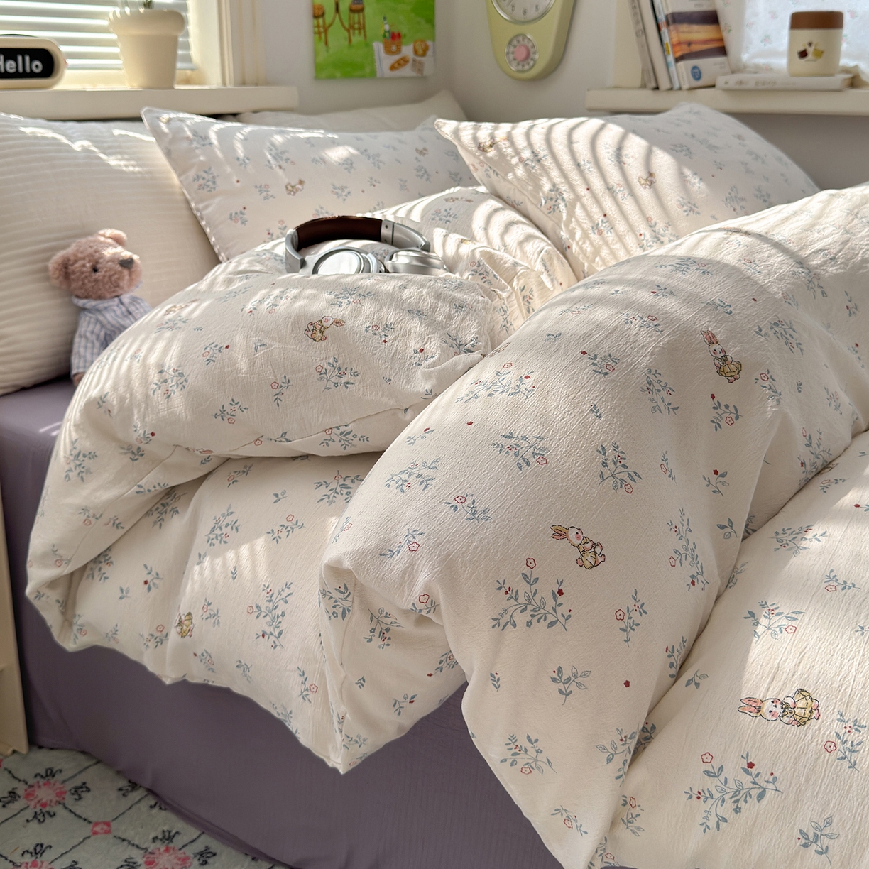 91家纺网 家纺一手货源 找家纺 （总）沐芷 2025 双层纱简约风床上四件套柔软手感宿舍三件套