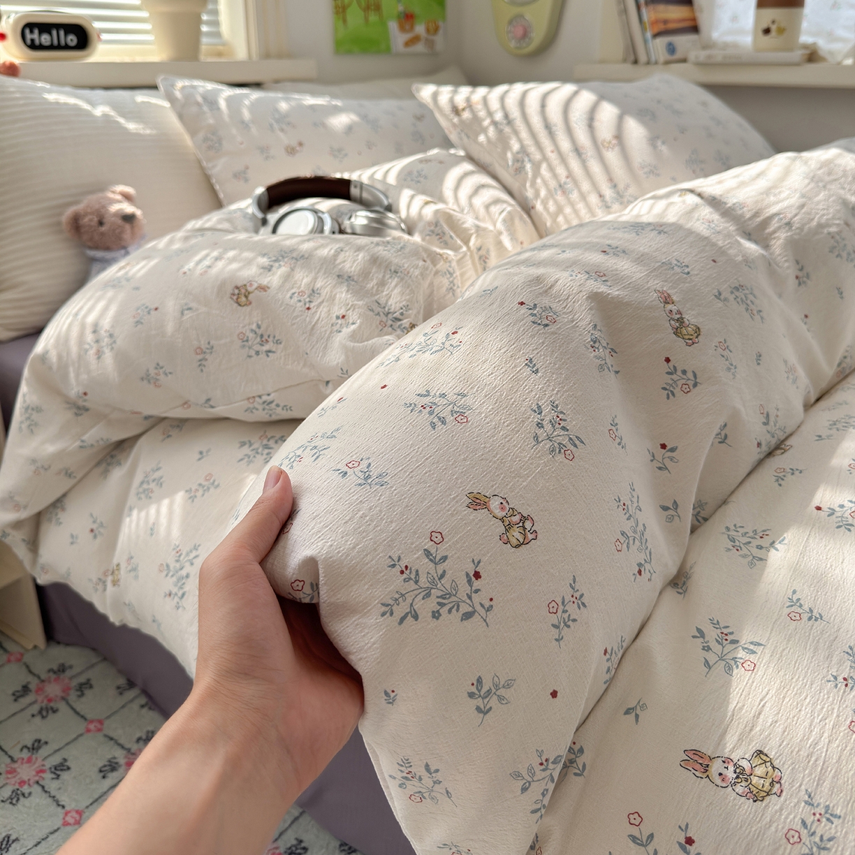 91家纺网 家纺一手货源 找家纺 （总）沐芷 2025 双层纱简约风床上四件套柔软手感宿舍三件套