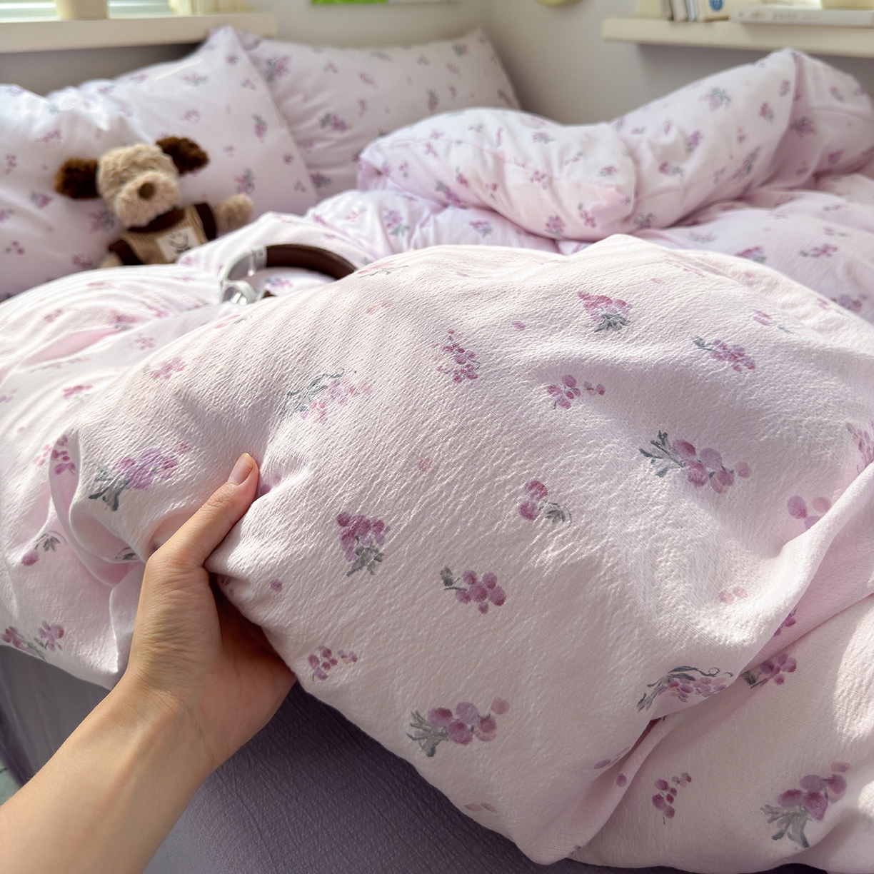 91家纺网 家纺一手货源 找家纺 （总）沐芷 2025 双层纱简约风床上四件套柔软手感宿舍三件套