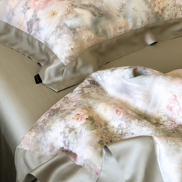 91家纺网 家纺一手货源 找家纺 （总）佳汐蓝家纺2025新款春夏60支柔缎兰精天丝轻奢印花四件套-花园蜜语