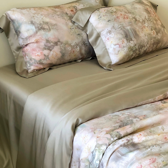 91家纺网 家纺一手货源 找家纺 （总）佳汐蓝家纺2025新款春夏60支柔缎兰精天丝轻奢印花四件套-花园蜜语