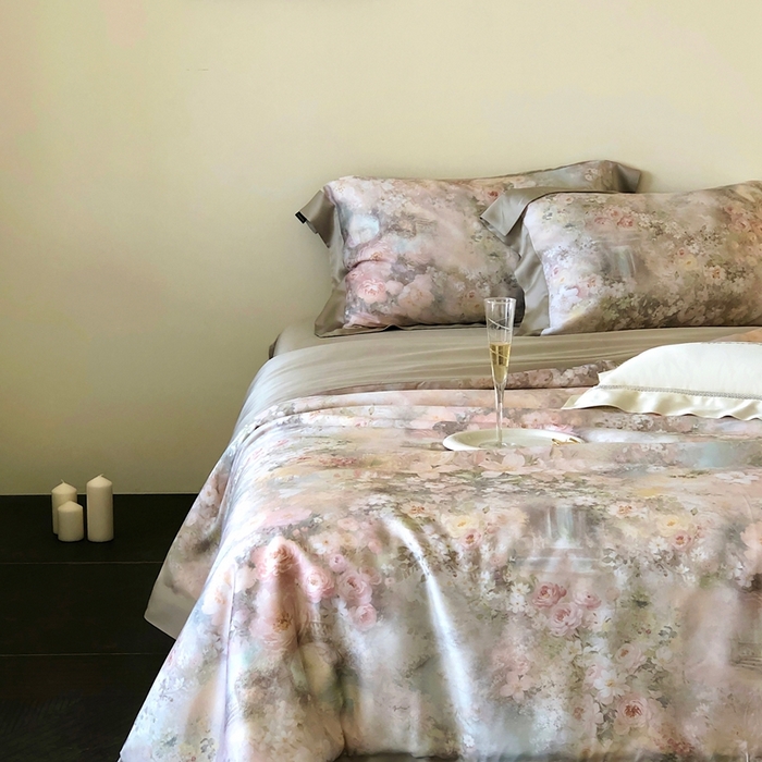 91家纺网 家纺一手货源 找家纺 （总）佳汐蓝家纺2025新款春夏60支柔缎兰精天丝轻奢印花四件套-花园蜜语