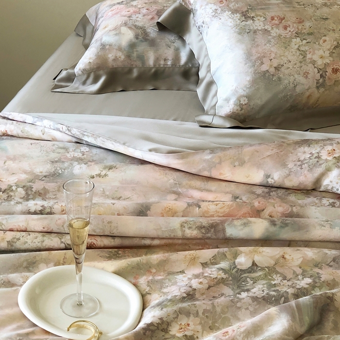 91家纺网 家纺一手货源 找家纺 （总）佳汐蓝家纺2025新款春夏60支柔缎兰精天丝轻奢印花四件套-花园蜜语