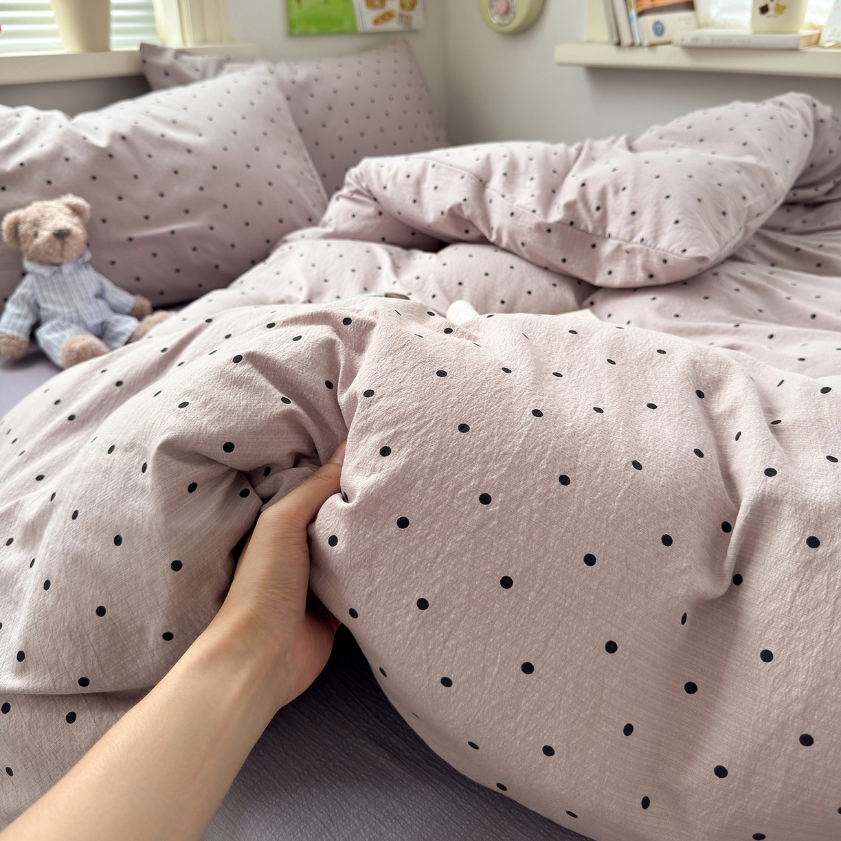 91家纺网 家纺一手货源 找家纺 （总）沐芷 2025 双层纱简约风床上四件套柔软手感宿舍三件套