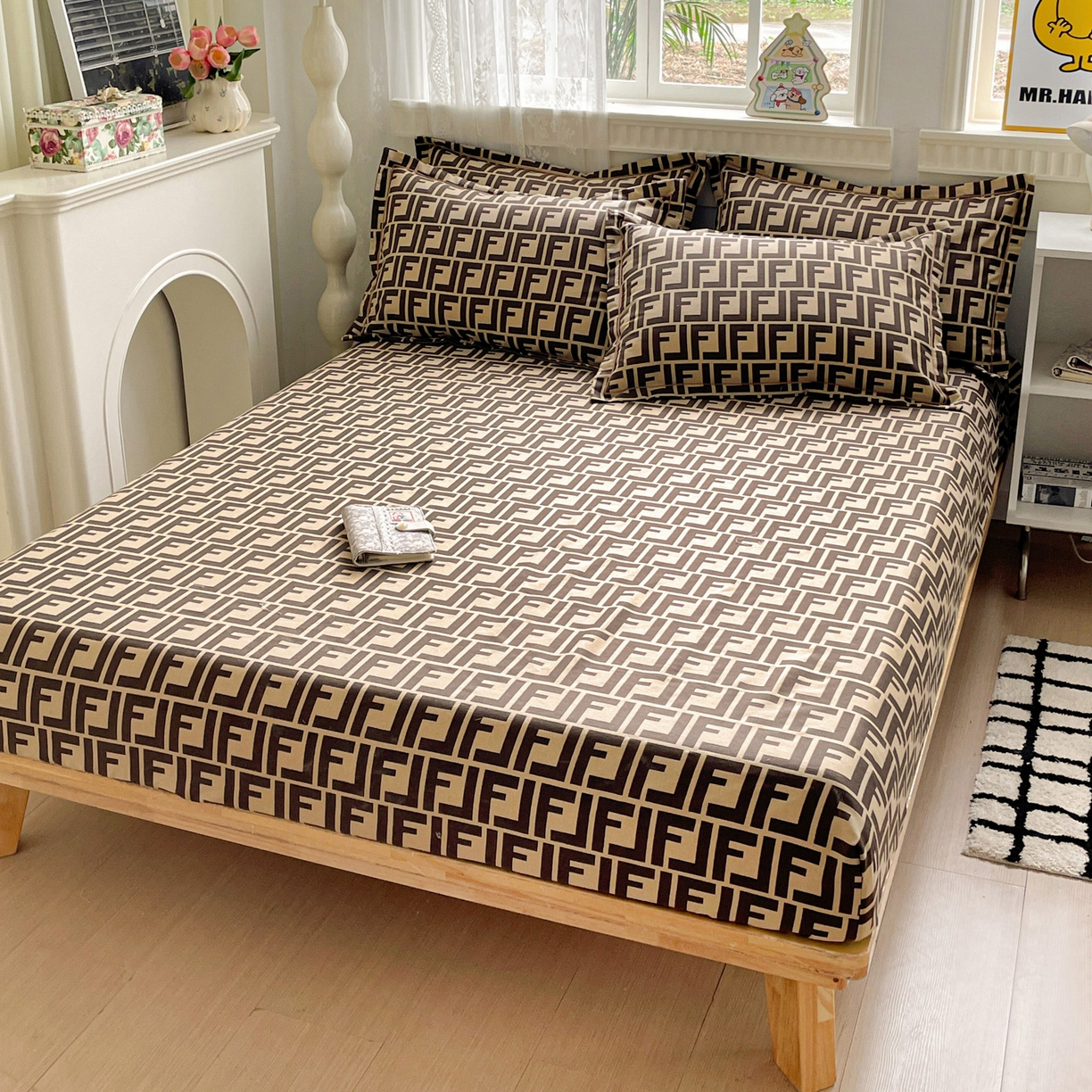 91家纺网 家纺一手货源 找家纺 纽缦家纺 2025新款全棉纯棉磨毛印花单床笠 床笠单件 芬迪格