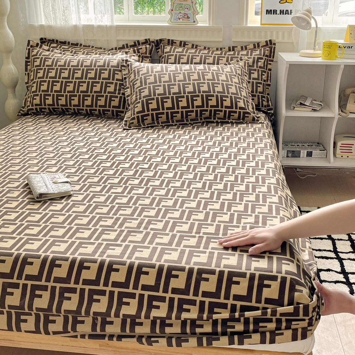 91家纺网 家纺一手货源 找家纺 纽缦家纺 2025新款全棉纯棉磨毛印花单床笠 床笠单件 芬迪格