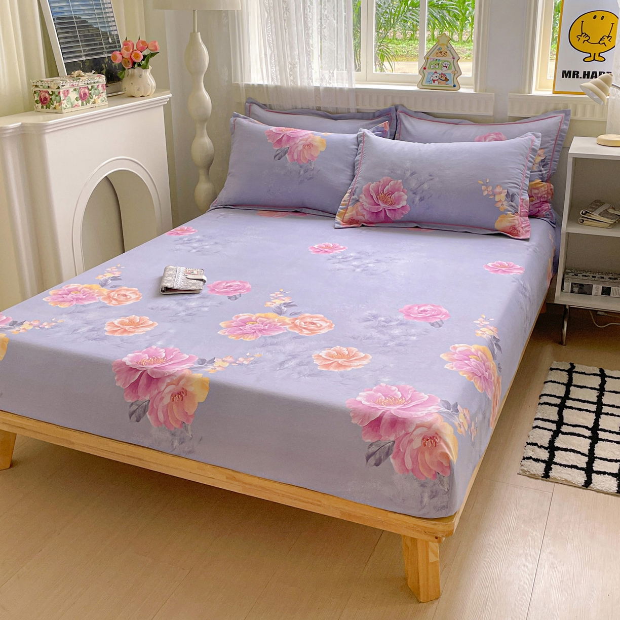 91家纺网 家纺一手货源 找家纺 纽缦家纺 2025新款全棉纯棉磨毛印花单床笠 床笠单件 吉娜风情蓝