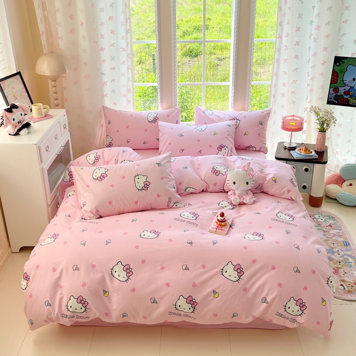 91家纺网 家纺一手货源 找家纺 （总）金爱家2025新款三丽鸥正版授权卡通数码印花混搭纯棉印花系列四件套