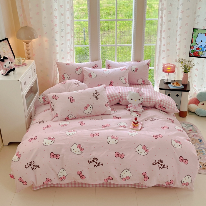 91家纺网 家纺一手货源 找家纺 （总）金爱家2025新款三丽鸥正版授权卡通数码印花混搭纯棉印花系列四件套