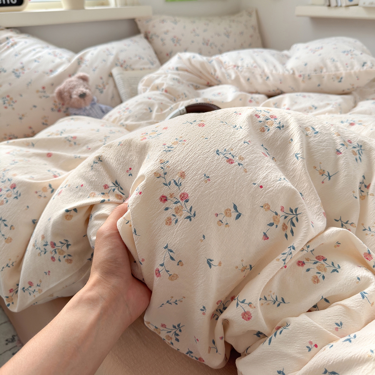 沐芷 2025 A类木棉双层纱简约风床上四件套柔软手感宿舍三件套 梦里花园