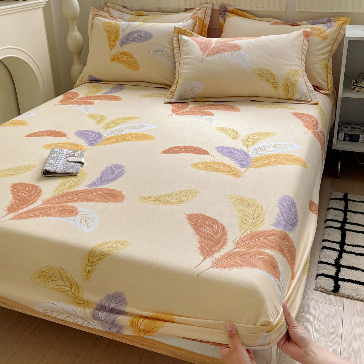 91家纺网 家纺一手货源 找家纺 纽缦家纺 2025新款全棉纯棉磨毛印花单床笠 床笠单件 加州阳光米