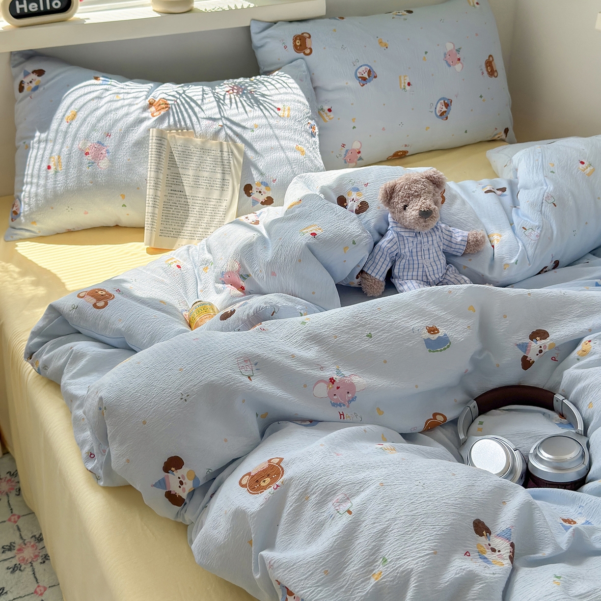 91家纺网 家纺一手货源 找家纺 沐芷 2025 A类木棉双层纱简约风床上四件套柔软手感宿舍三件套 生日宴会