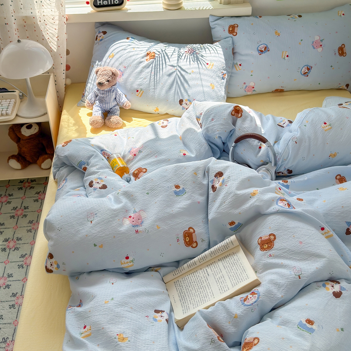 91家纺网 家纺一手货源 找家纺 沐芷 2025 A类木棉双层纱简约风床上四件套柔软手感宿舍三件套 生日宴会