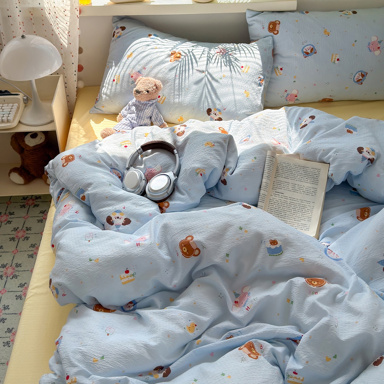 91家纺网 家纺一手货源 找家纺 沐芷 2025 A类木棉双层纱简约风床上四件套柔软手感宿舍三件套 生日宴会