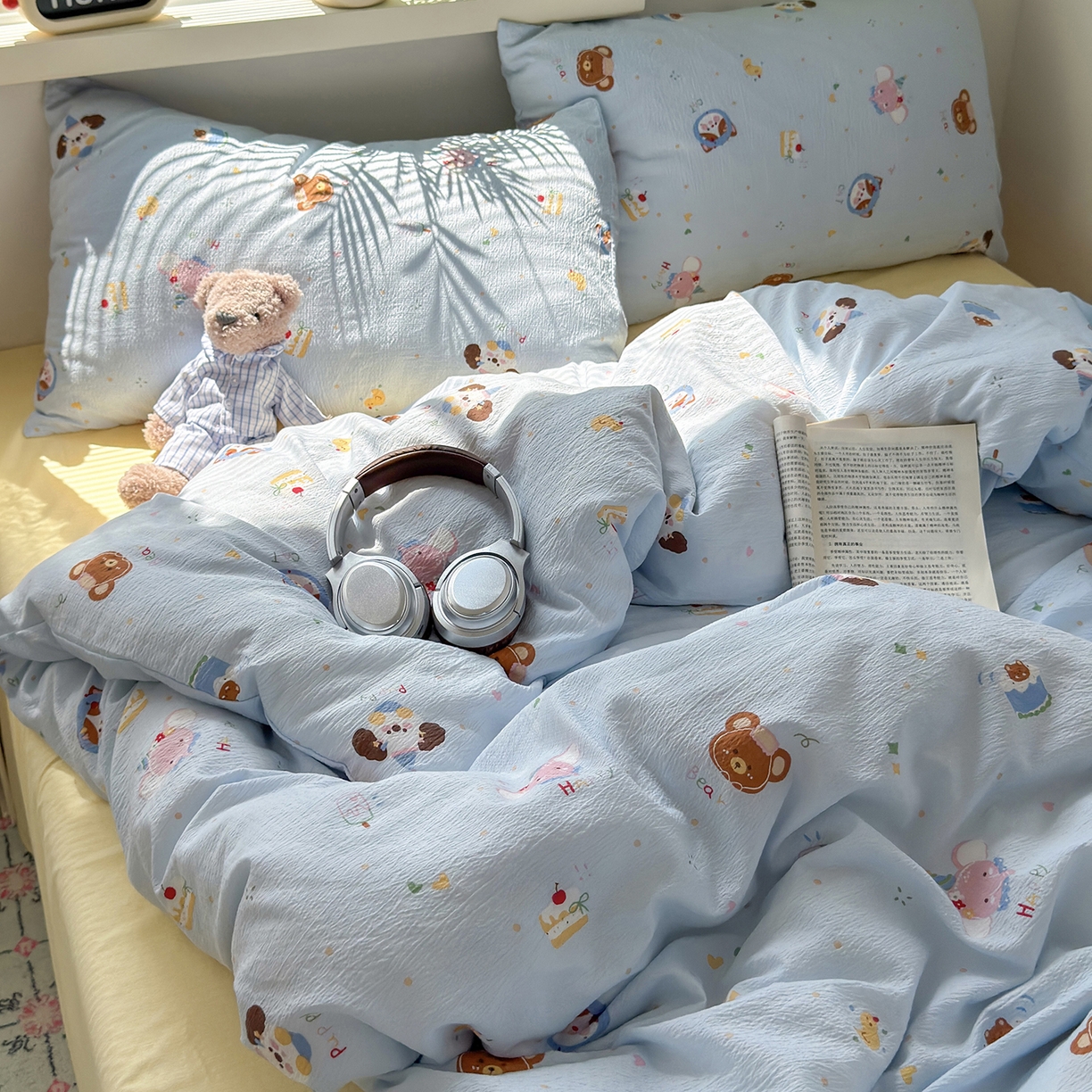 91家纺网 家纺一手货源 找家纺 沐芷 2025 A类木棉双层纱简约风床上四件套柔软手感宿舍三件套 生日宴会