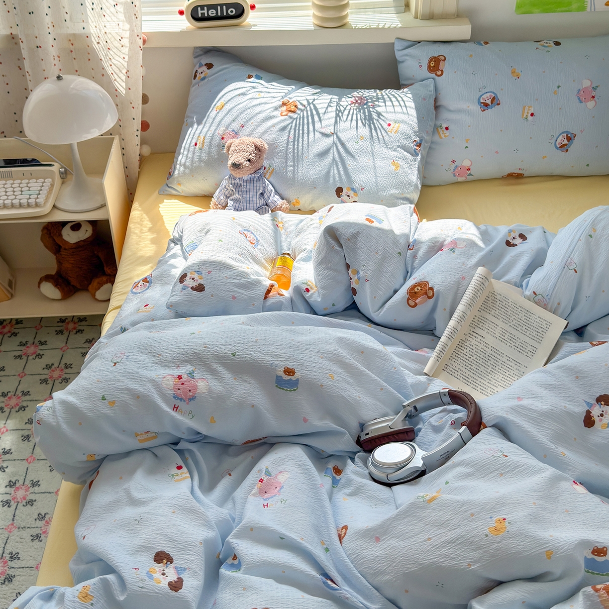 91家纺网 家纺一手货源 找家纺 沐芷 2025 A类木棉双层纱简约风床上四件套柔软手感宿舍三件套 生日宴会