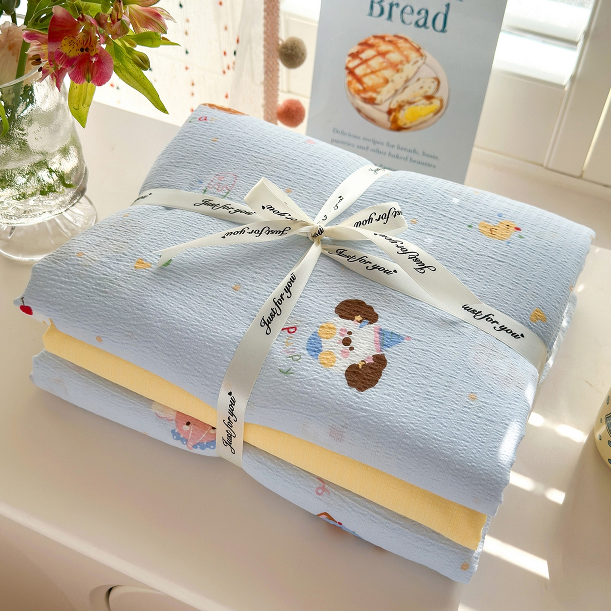 91家纺网 家纺一手货源 找家纺 沐芷 2025 A类木棉双层纱简约风床上四件套柔软手感宿舍三件套 生日宴会