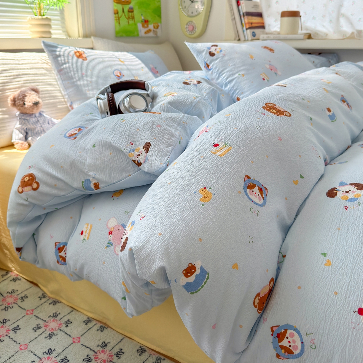 91家纺网 家纺一手货源 找家纺 沐芷 2025 A类木棉双层纱简约风床上四件套柔软手感宿舍三件套 生日宴会