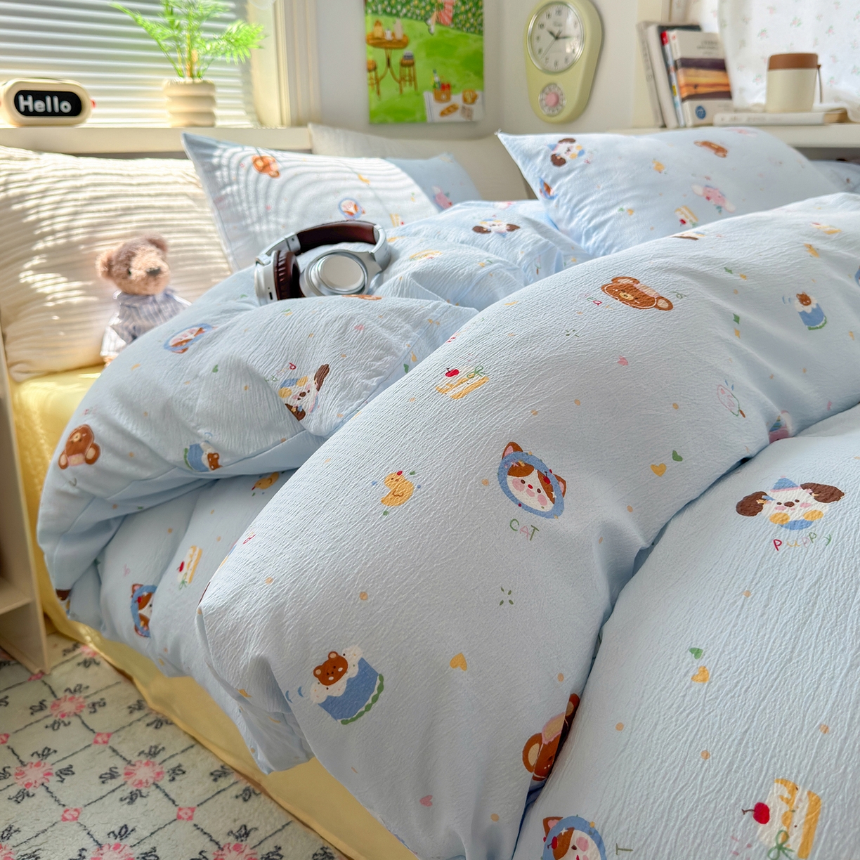 91家纺网 家纺一手货源 找家纺 沐芷 2025 A类木棉双层纱简约风床上四件套柔软手感宿舍三件套 生日宴会