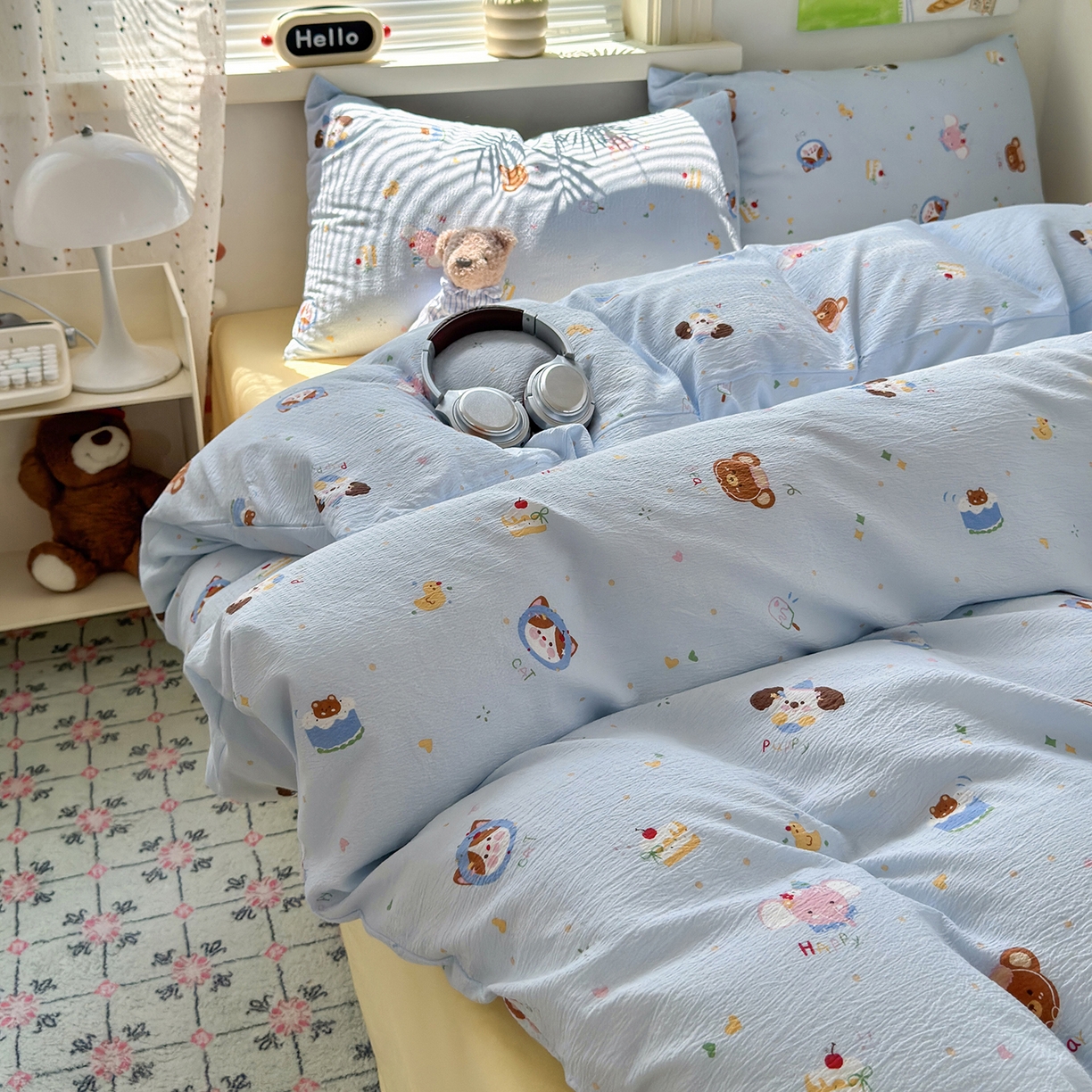 91家纺网 家纺一手货源 找家纺 沐芷 2025 A类木棉双层纱简约风床上四件套柔软手感宿舍三件套 生日宴会