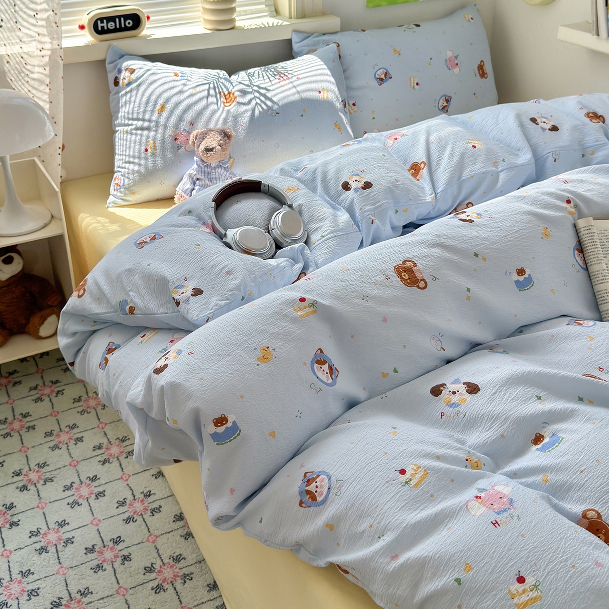 91家纺网 家纺一手货源 找家纺 沐芷 2025 A类木棉双层纱简约风床上四件套柔软手感宿舍三件套 生日宴会