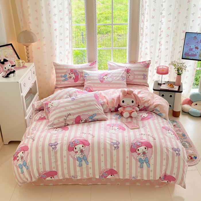 91家纺网 家纺一手货源 找家纺 （总）金爱家2025新款三丽鸥正版授权卡通数码印花混搭纯棉印花系列四件套