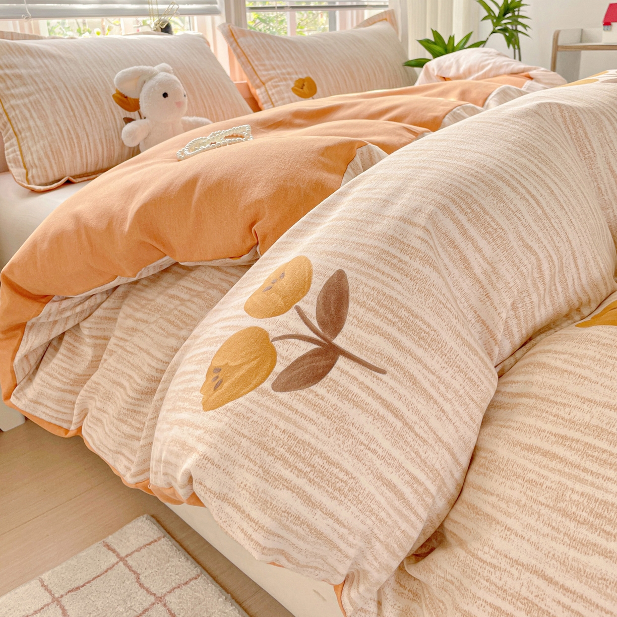 91家纺网 家纺一手货源 找家纺 纽缦家纺 2025新款全棉纯棉磨毛印花四件套 多洛塔咖