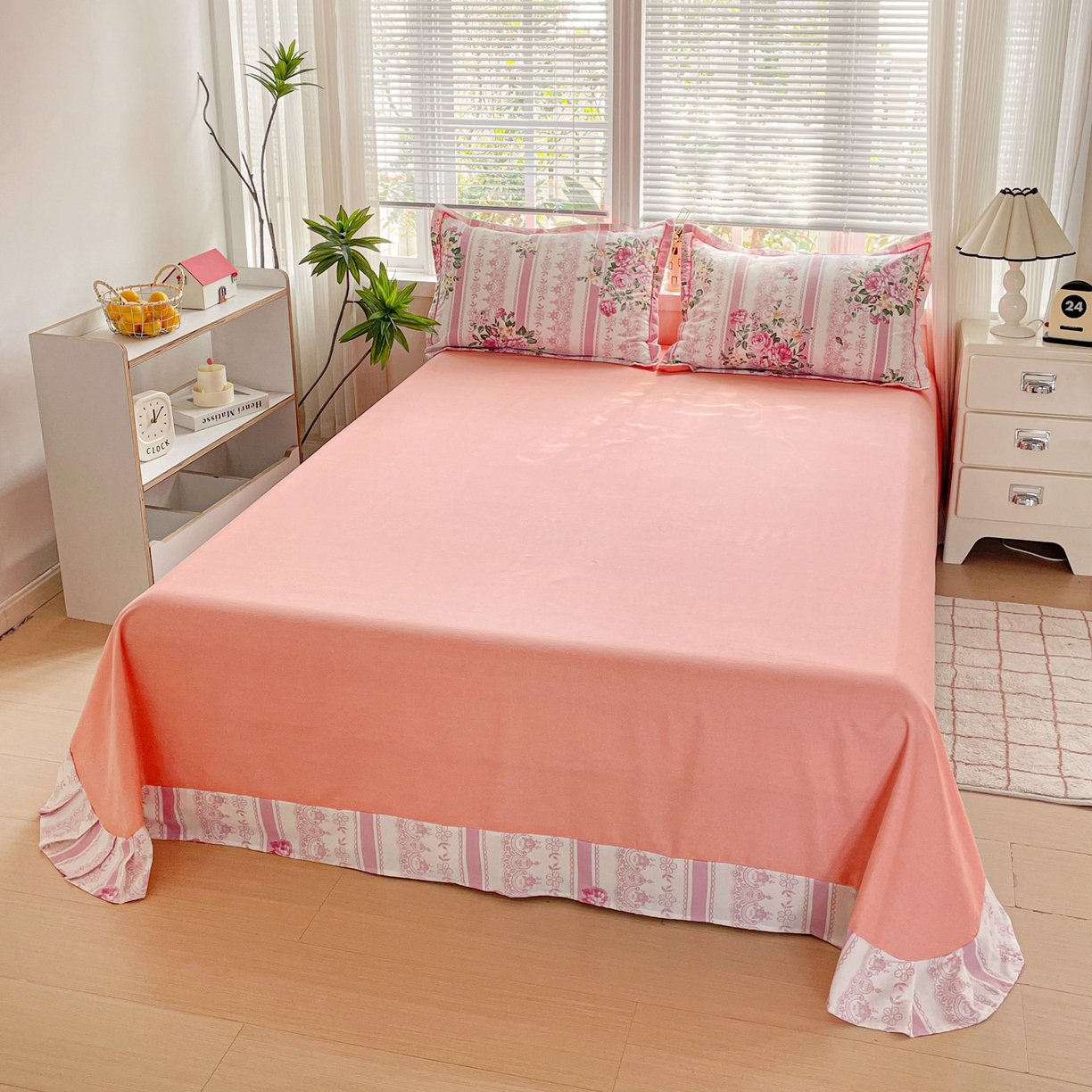 91家纺网 家纺一手货源 找家纺 纽缦家纺 2025新款全棉纯棉磨毛印花四件套 法芙娜粉