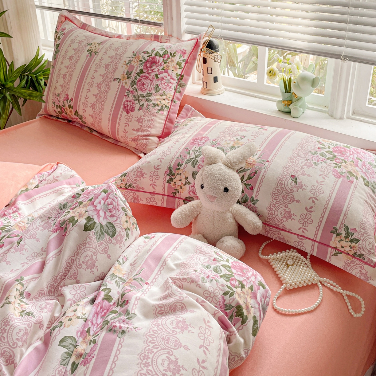 91家纺网 家纺一手货源 找家纺 纽缦家纺 2025新款全棉纯棉磨毛印花四件套 法芙娜粉