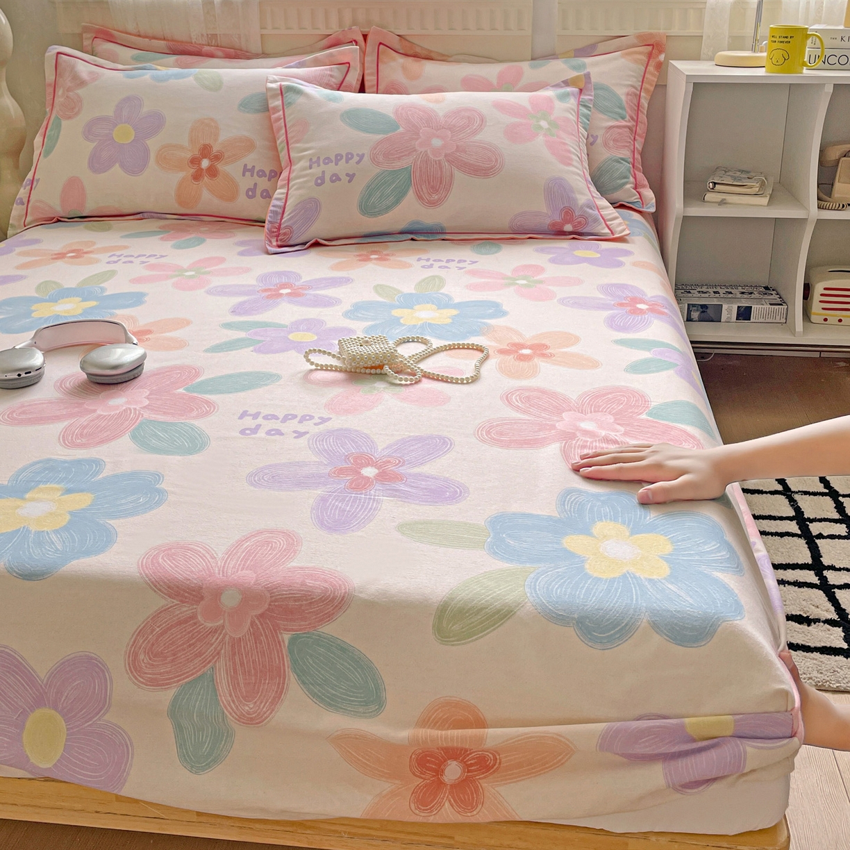 91家纺网 家纺一手货源 找家纺 纽缦家纺 2025新款全棉纯棉磨毛印花单床笠 床笠单件 洛城时光