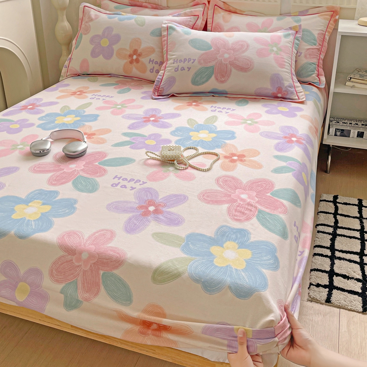 91家纺网 家纺一手货源 找家纺 纽缦家纺 2025新款全棉纯棉磨毛印花单床笠 床笠单件 洛城时光