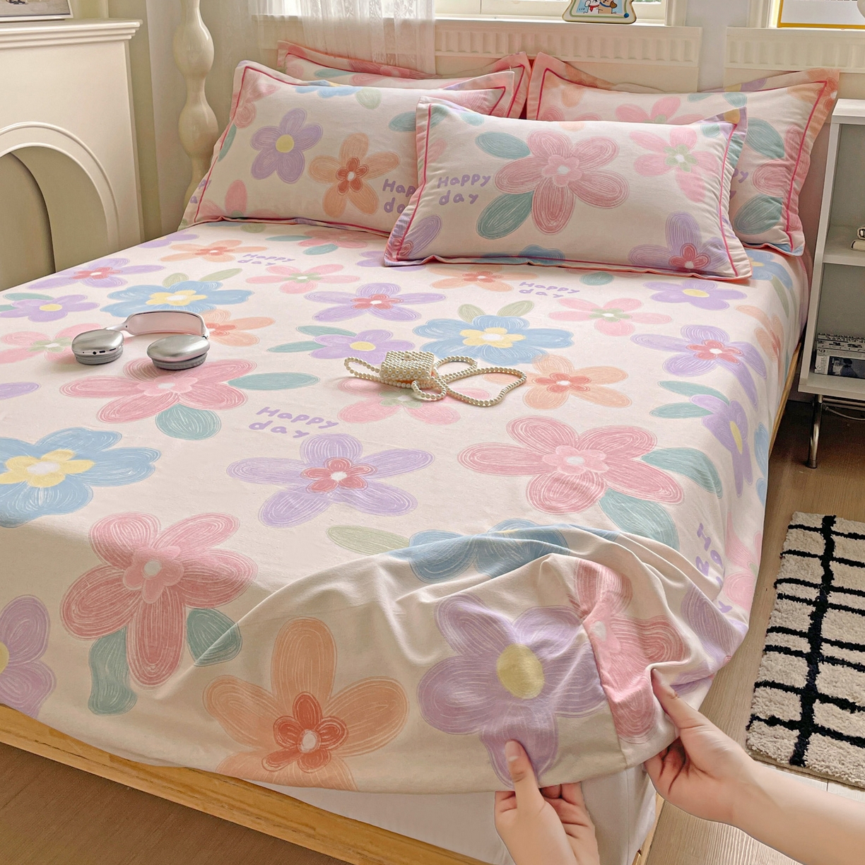 91家纺网 家纺一手货源 找家纺 纽缦家纺 2025新款全棉纯棉磨毛印花单床笠 床笠单件 洛城时光