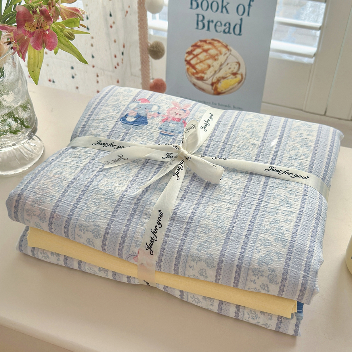 91家纺网 家纺一手货源 找家纺 沐芷 2025 A类木棉双层纱简约风床上四件套柔软手感宿舍三件套 小象同学