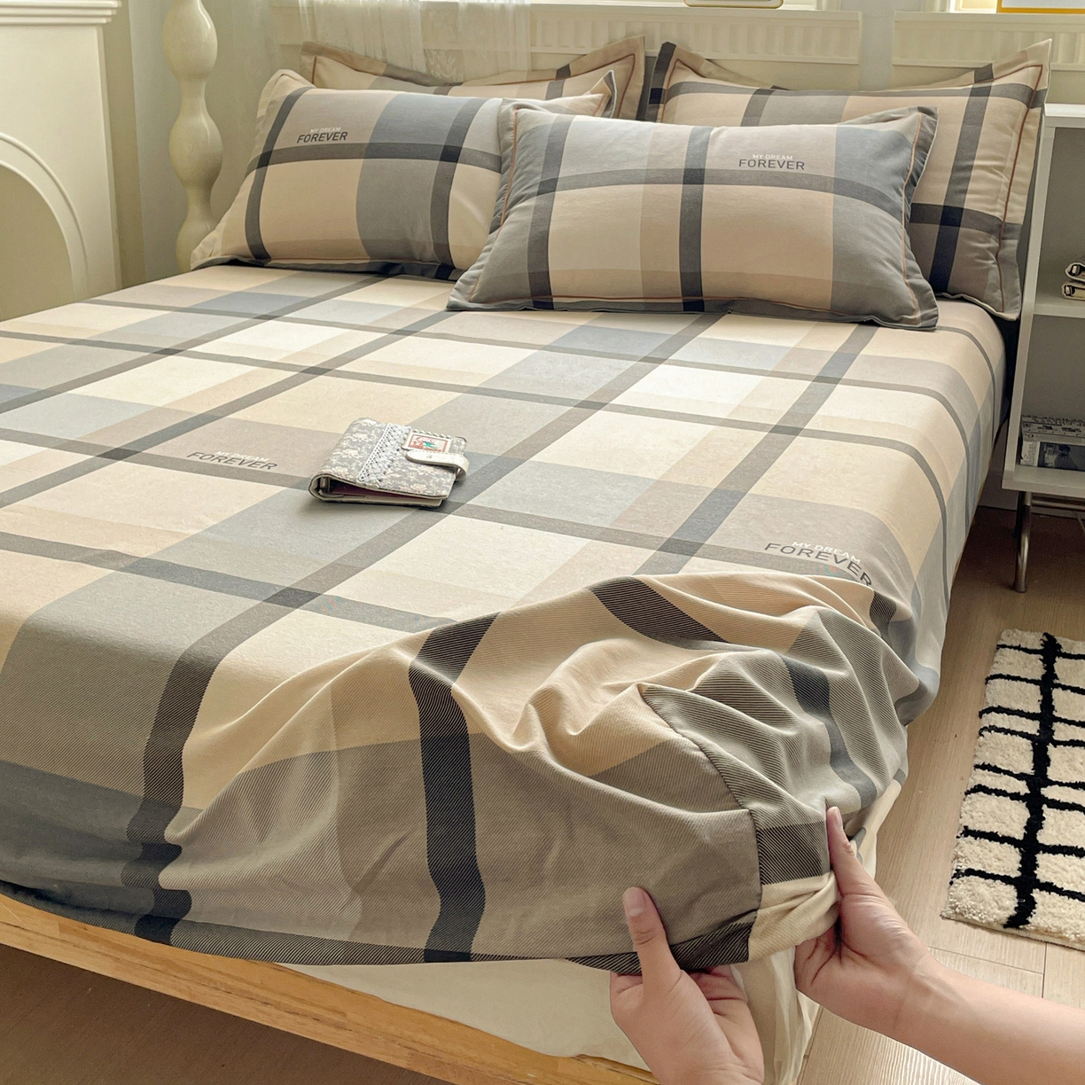 91家纺网 家纺一手货源 找家纺 纽缦家纺 2025新款全棉纯棉磨毛印花单床笠 床笠单件 曼迪咖