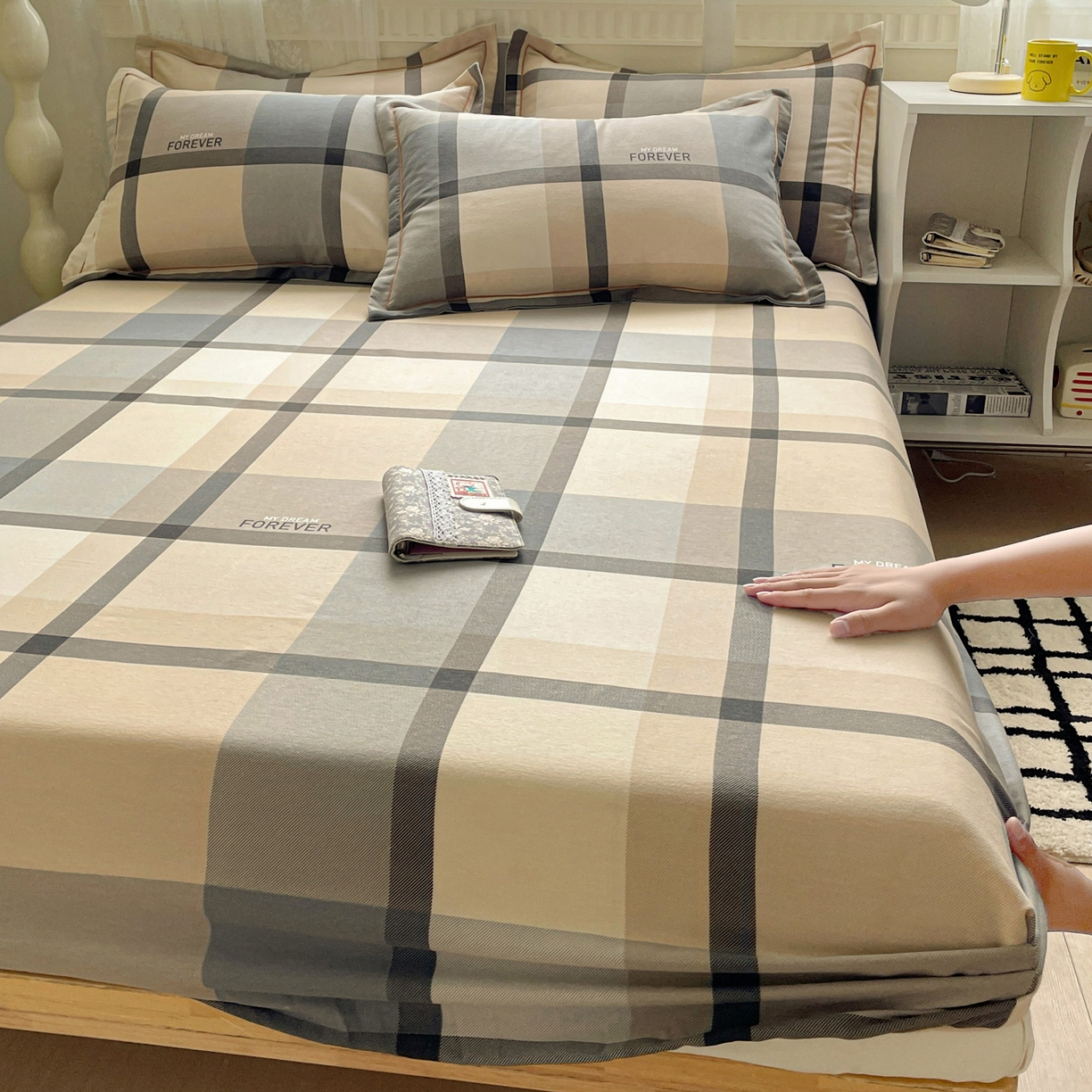 91家纺网 家纺一手货源 找家纺 纽缦家纺 2025新款全棉纯棉磨毛印花单床笠 床笠单件 曼迪咖