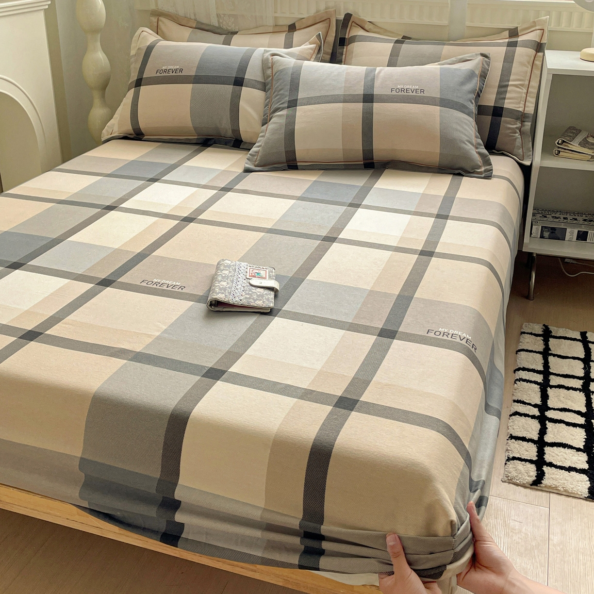 91家纺网 家纺一手货源 找家纺 纽缦家纺 2025新款全棉纯棉磨毛印花单床笠 床笠单件 曼迪咖