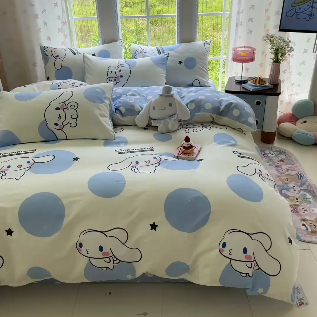 91家纺网 家纺一手货源 找家纺 （总）金爱家2025新款三丽鸥正版授权卡通数码印花混搭纯棉印花系列四件套