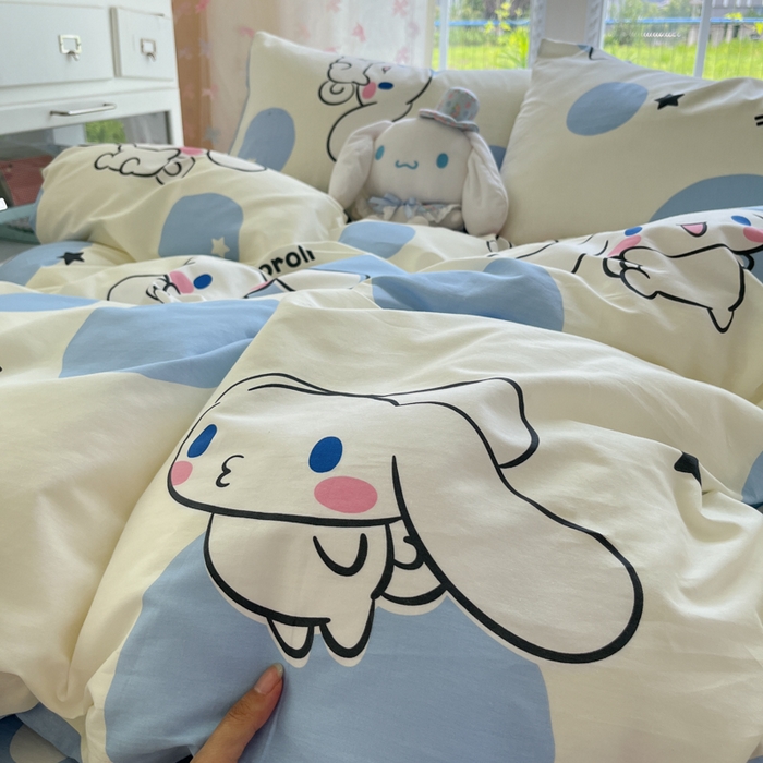 91家纺网 家纺一手货源 找家纺 金爱家2025新款三丽鸥正版授权卡通数码印花混搭纯棉印花系列四件套 棉三丽鸥-波点玉桂狗