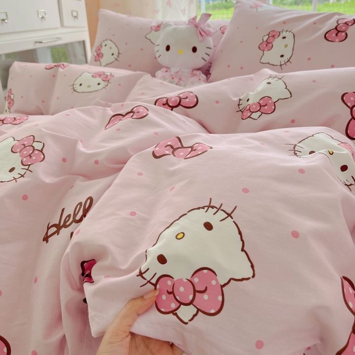 91家纺网 家纺一手货源 找家纺 金爱家2025新款三丽鸥正版授权卡通数码印花混搭纯棉印花系列四件套 棉三丽鸥-蝴蝶结kitty