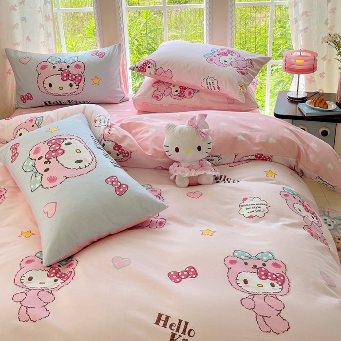 91家纺网 家纺一手货源 找家纺 金爱家2025新款三丽鸥正版授权卡通数码印花混搭纯棉印花系列四件套 棉三丽鸥-混搭baby kt