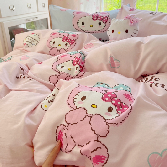 91家纺网 家纺一手货源 找家纺 金爱家2025新款三丽鸥正版授权卡通数码印花混搭纯棉印花系列四件套 棉三丽鸥-混搭baby kt