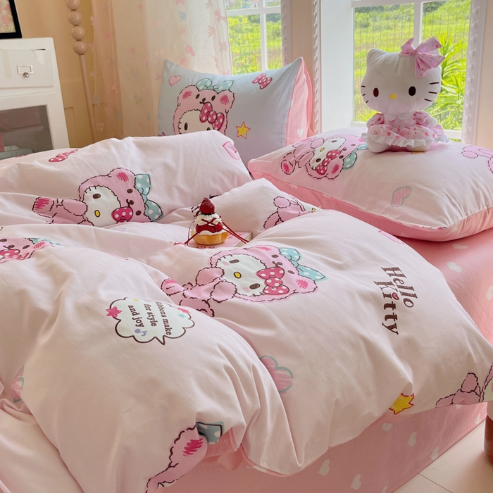 91家纺网 家纺一手货源 找家纺 金爱家2025新款三丽鸥正版授权卡通数码印花混搭纯棉印花系列四件套 棉三丽鸥-混搭baby kt