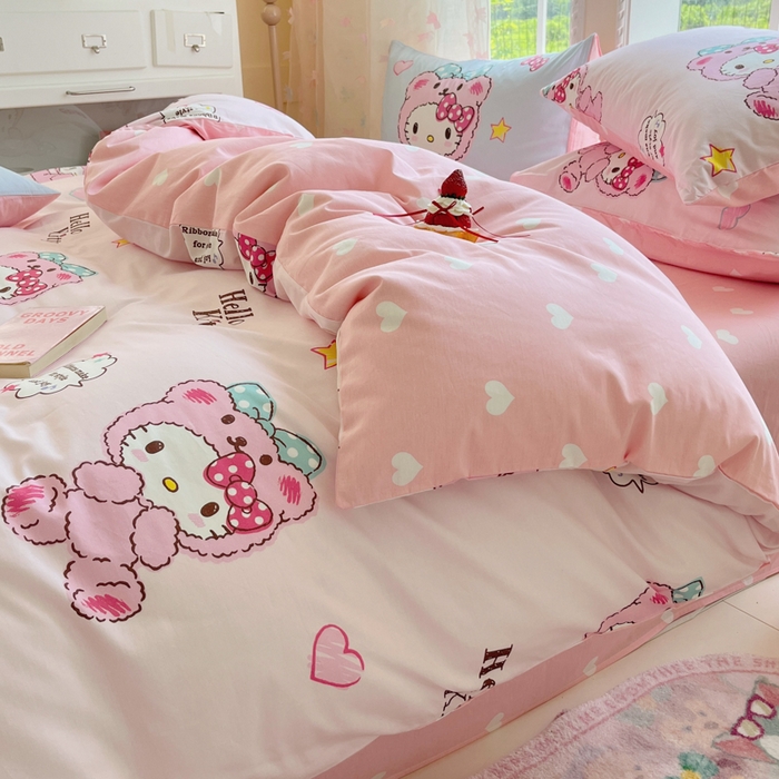 91家纺网 家纺一手货源 找家纺 金爱家2025新款三丽鸥正版授权卡通数码印花混搭纯棉印花系列四件套 棉三丽鸥-混搭baby kt